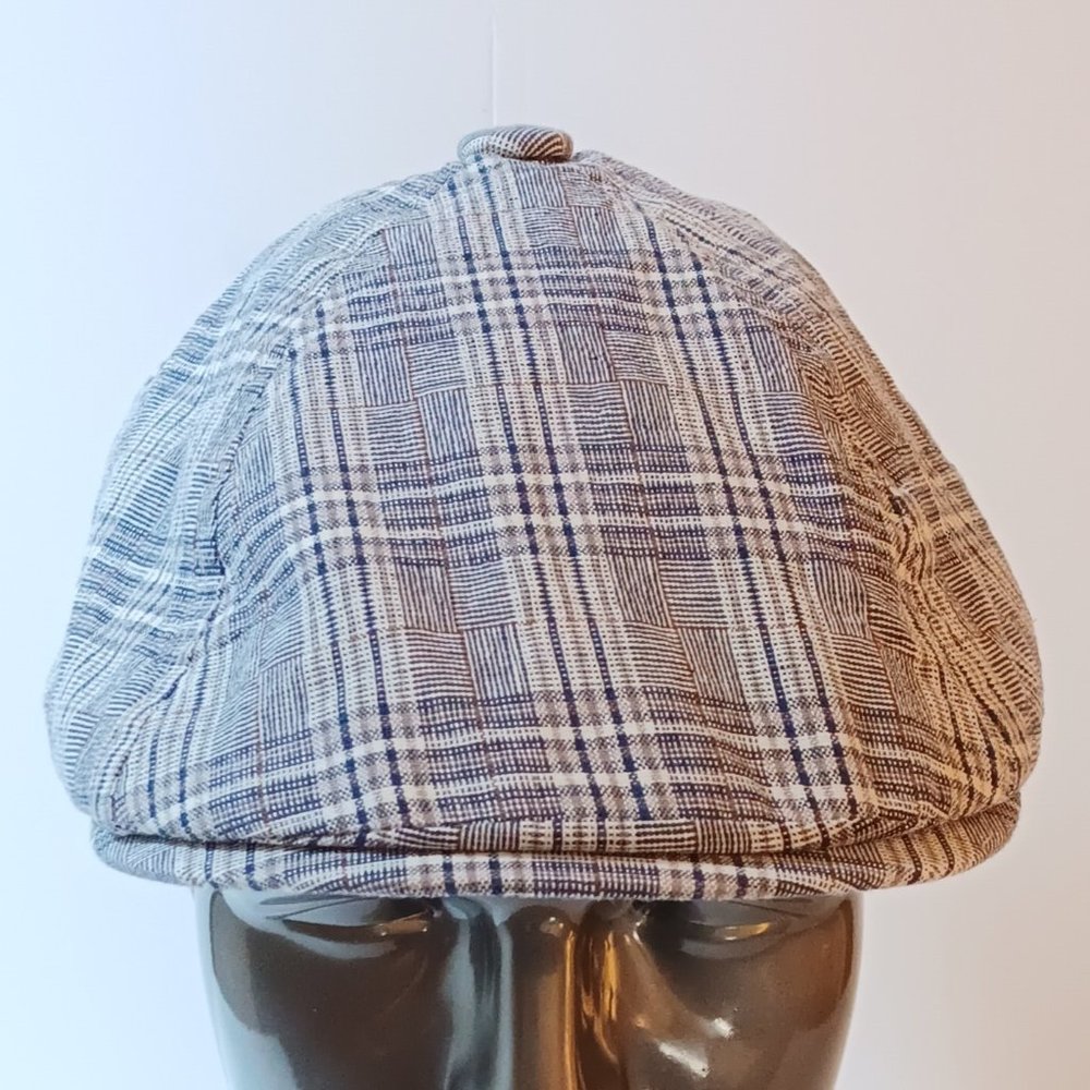 D&Y NEWSBOY MENS FLAT CAP - BLUE /TAN / WHITE - LARGE